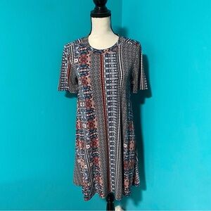 BCBGeneration M Multicolor Aztec Ikat Printed Short Sleeve Mini Swing Dress